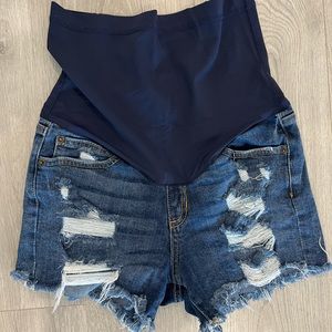 Pink Blush Denim Maternity Shorts